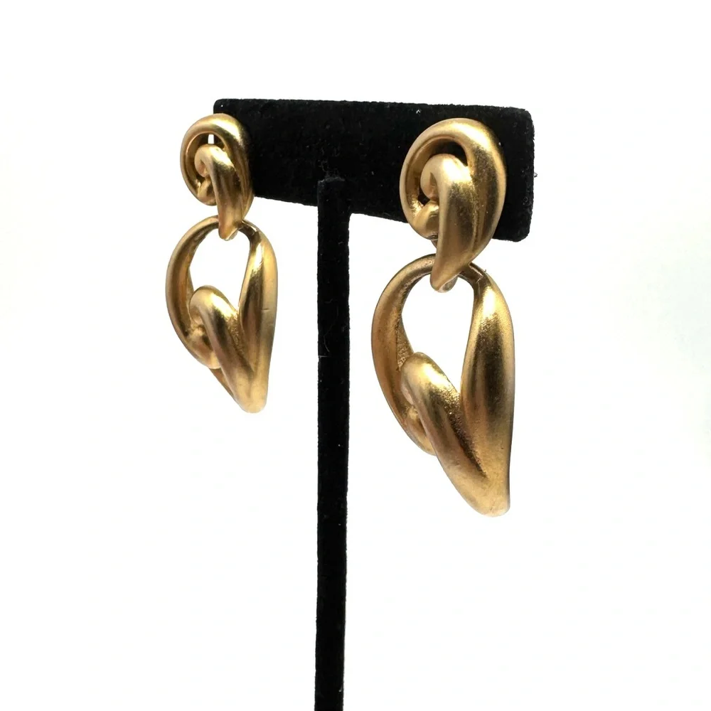 Vintage Goldtone Swirl Drop Doorknocker Earrings